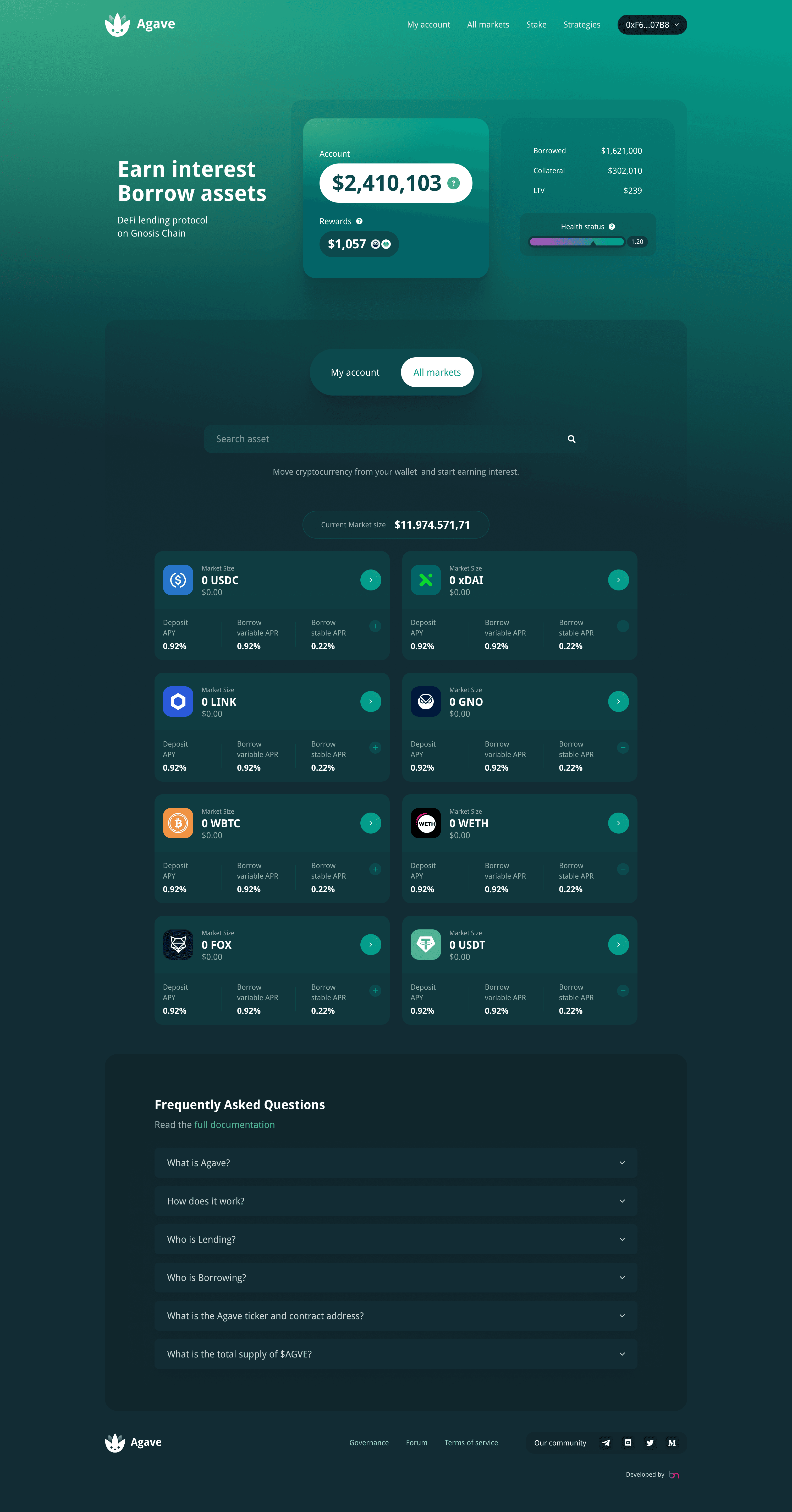 Agave markets with connected wallet