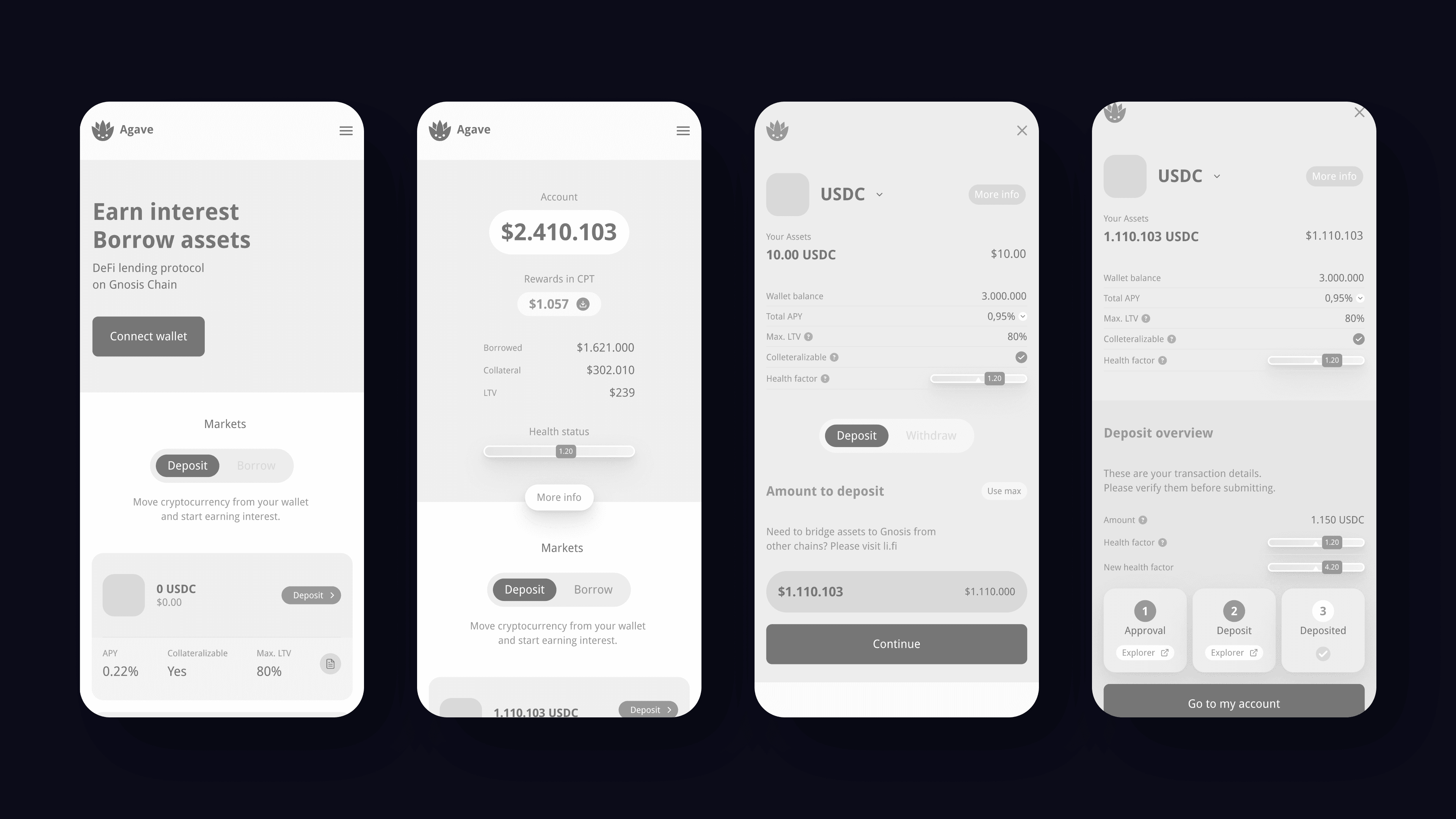 Agave low-fidelity mobile wireframes