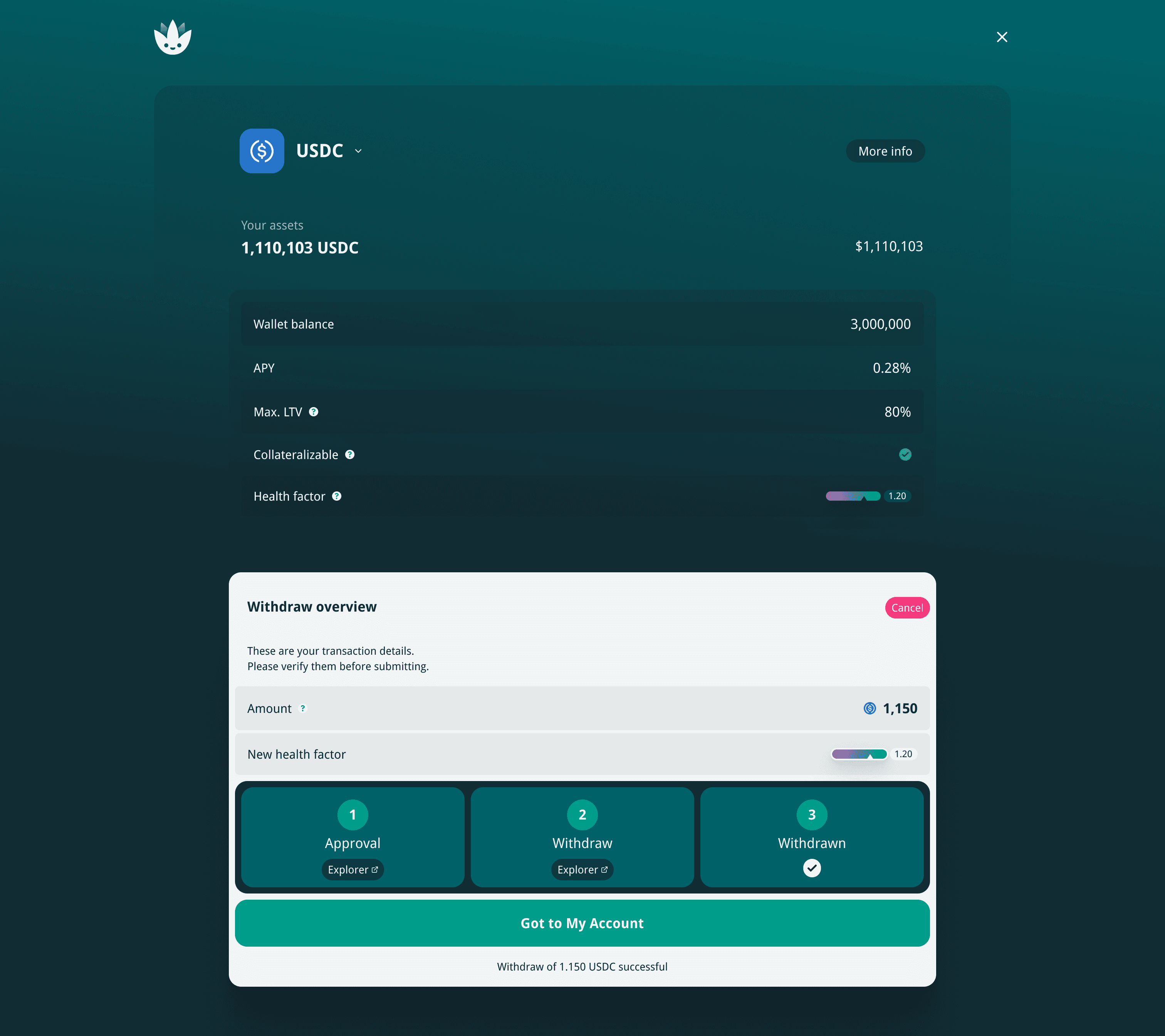 Agave withdraw flow modal