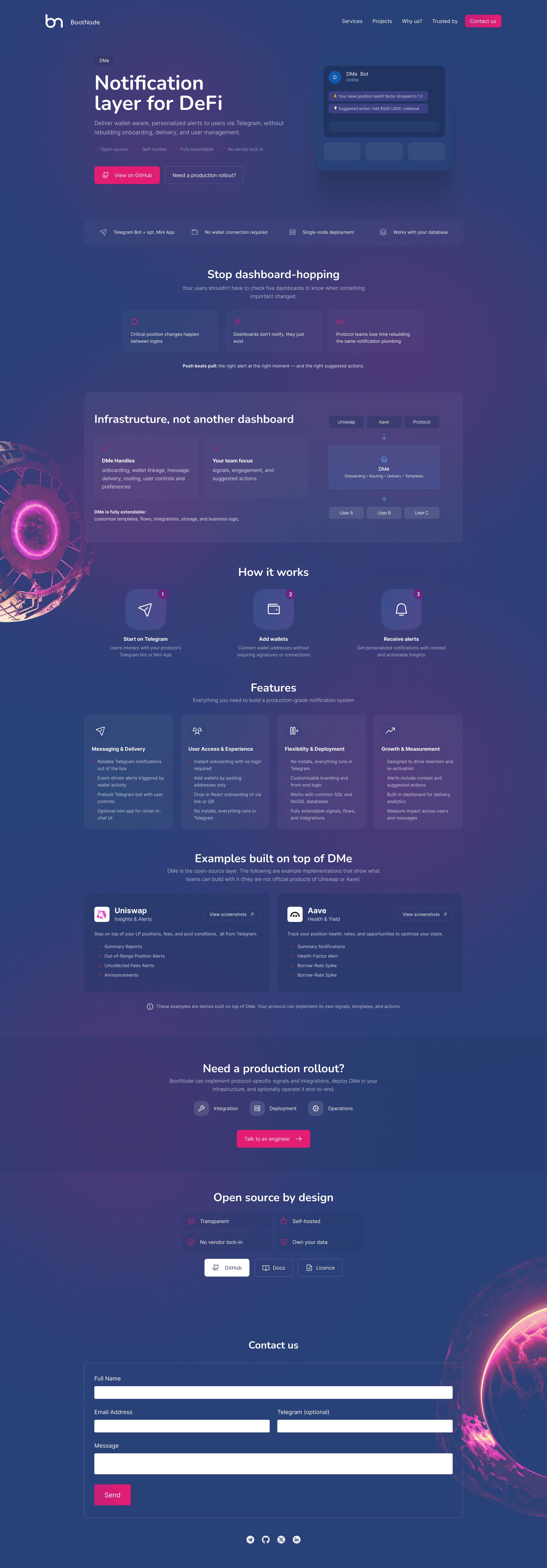 BootNode landing page sections