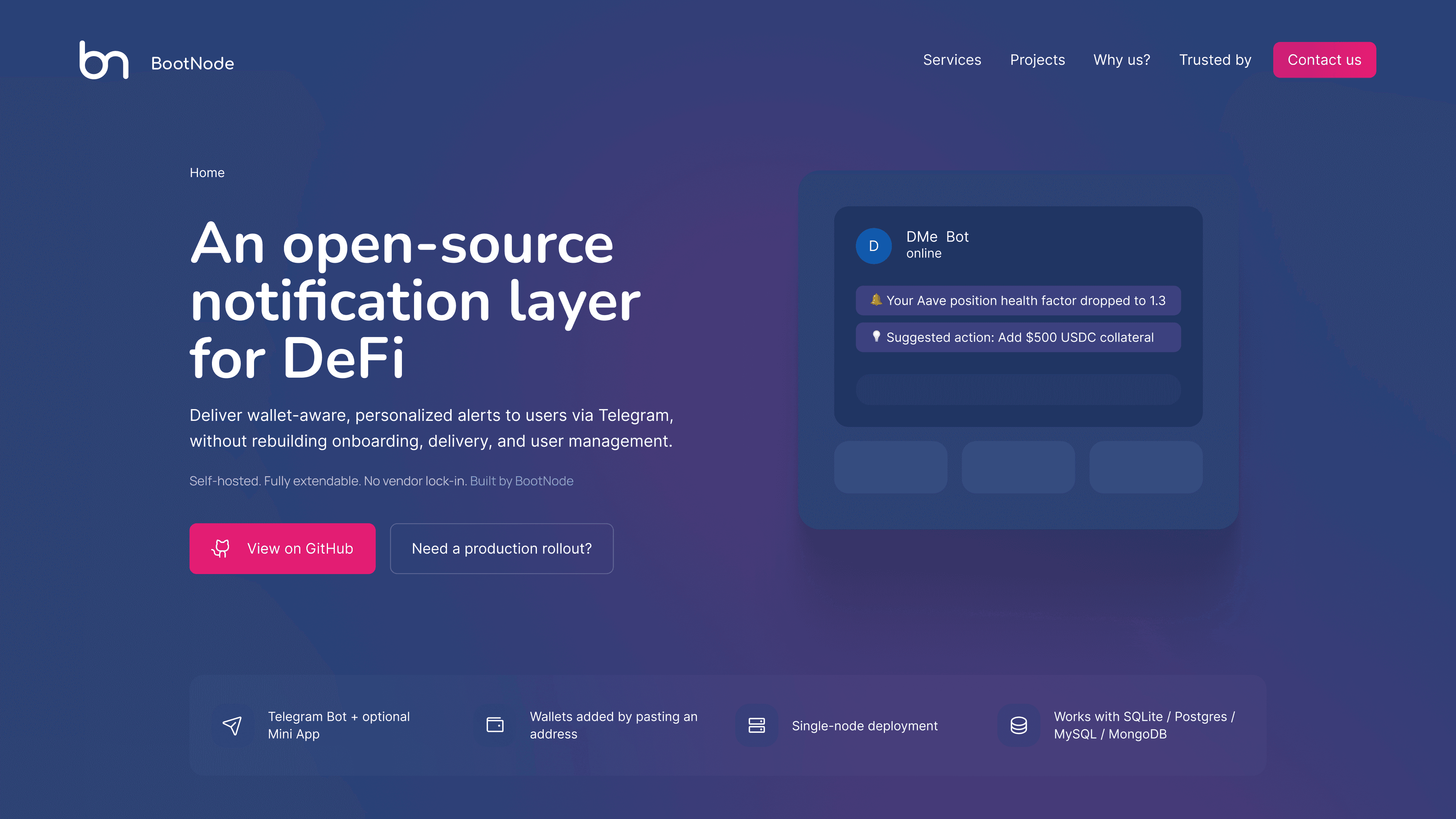 BootNode homepage hero section