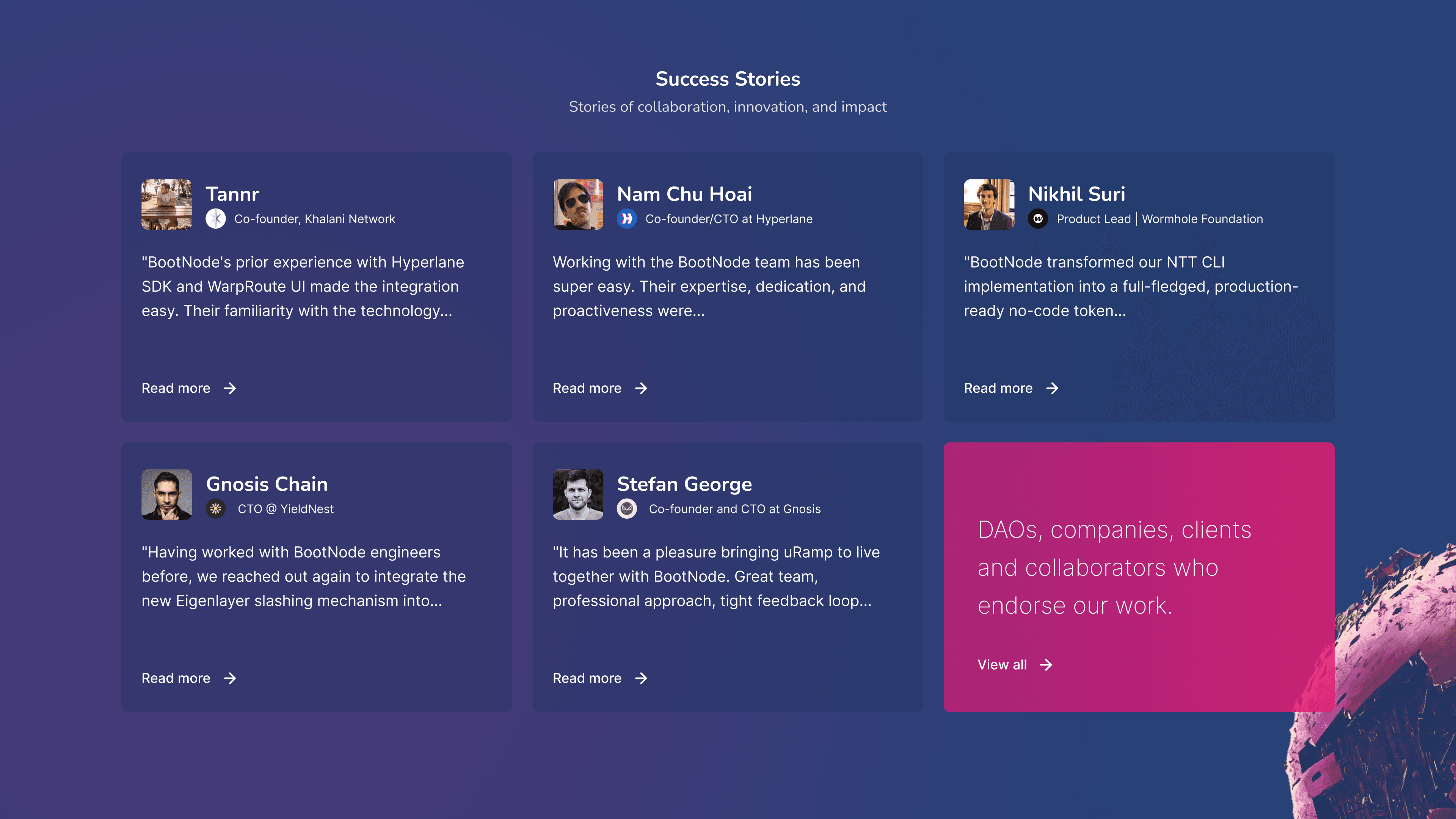 BootNode landing page sections