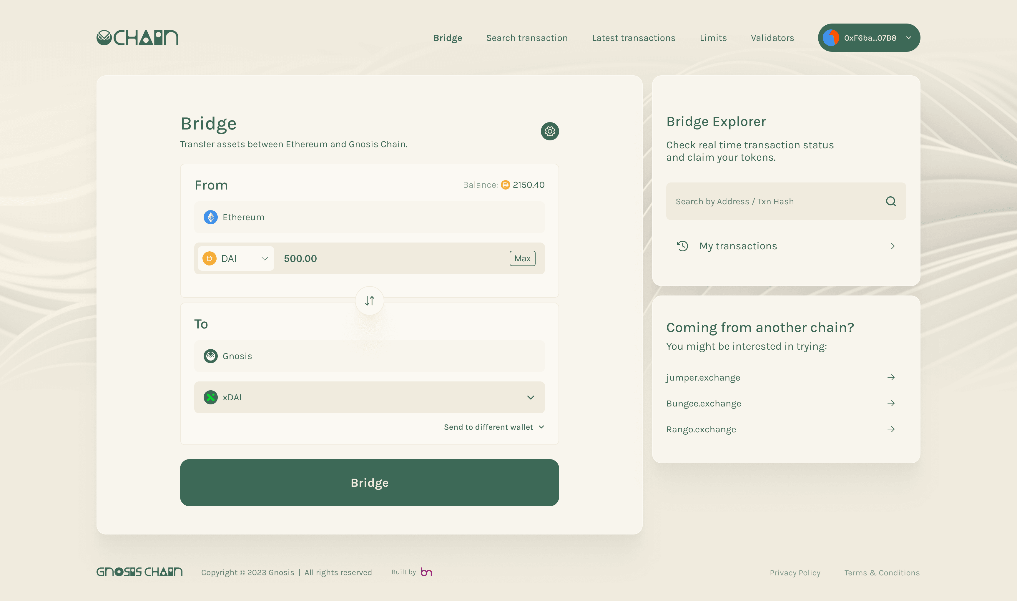 Gnosis Bridge search interface