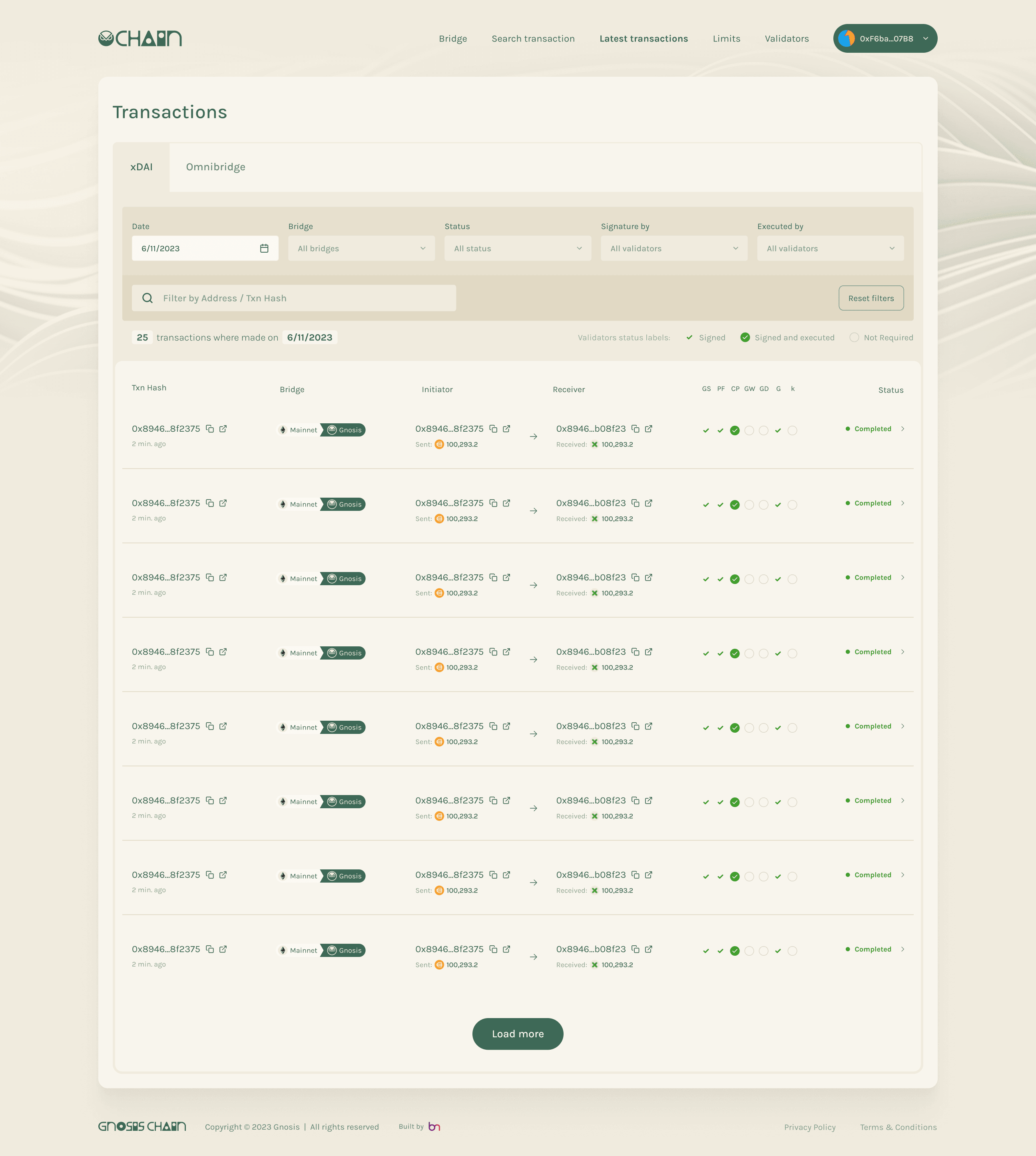 Gnosis Bridge search interface