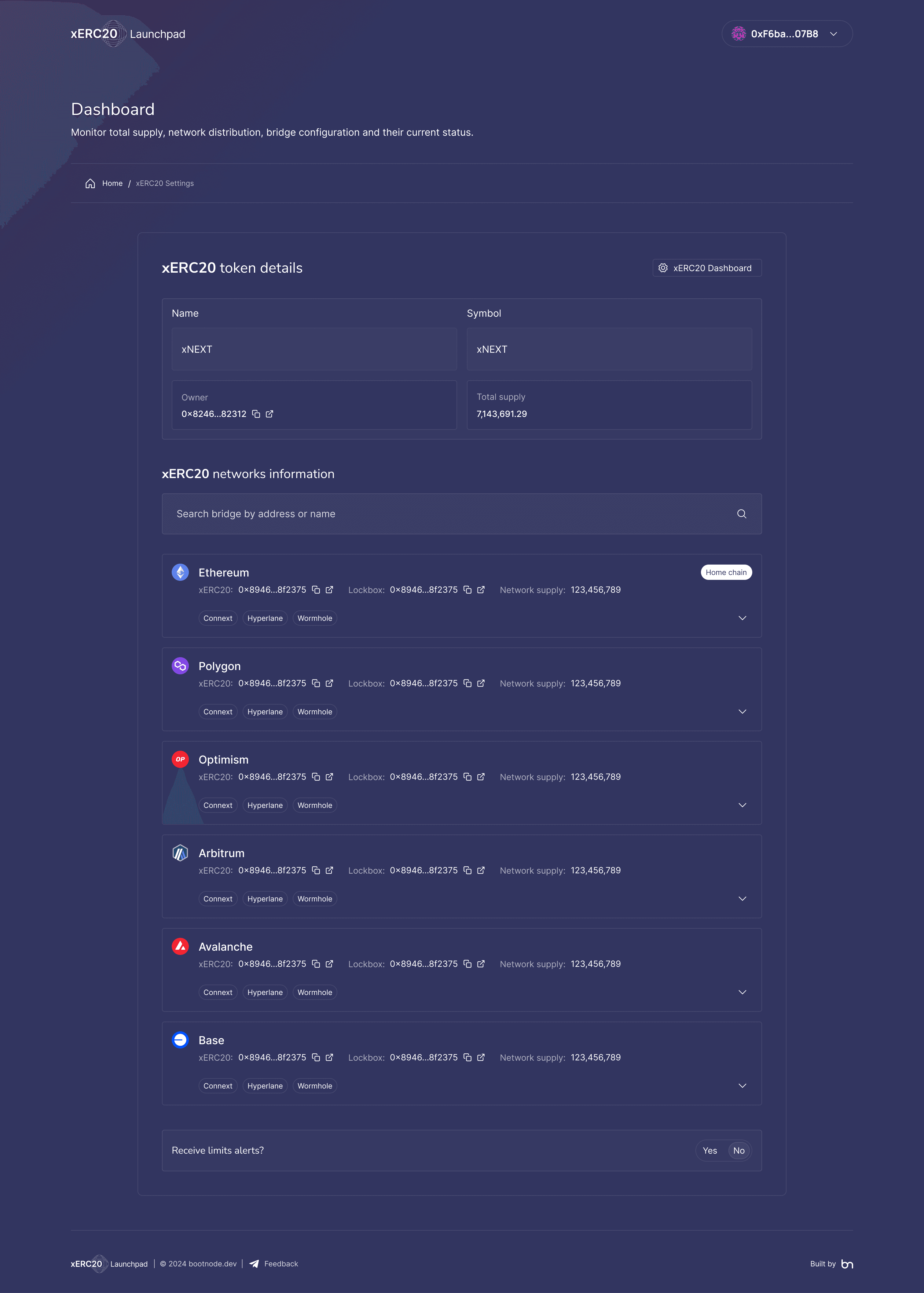 xERC20 token dashboard with per-chain supply