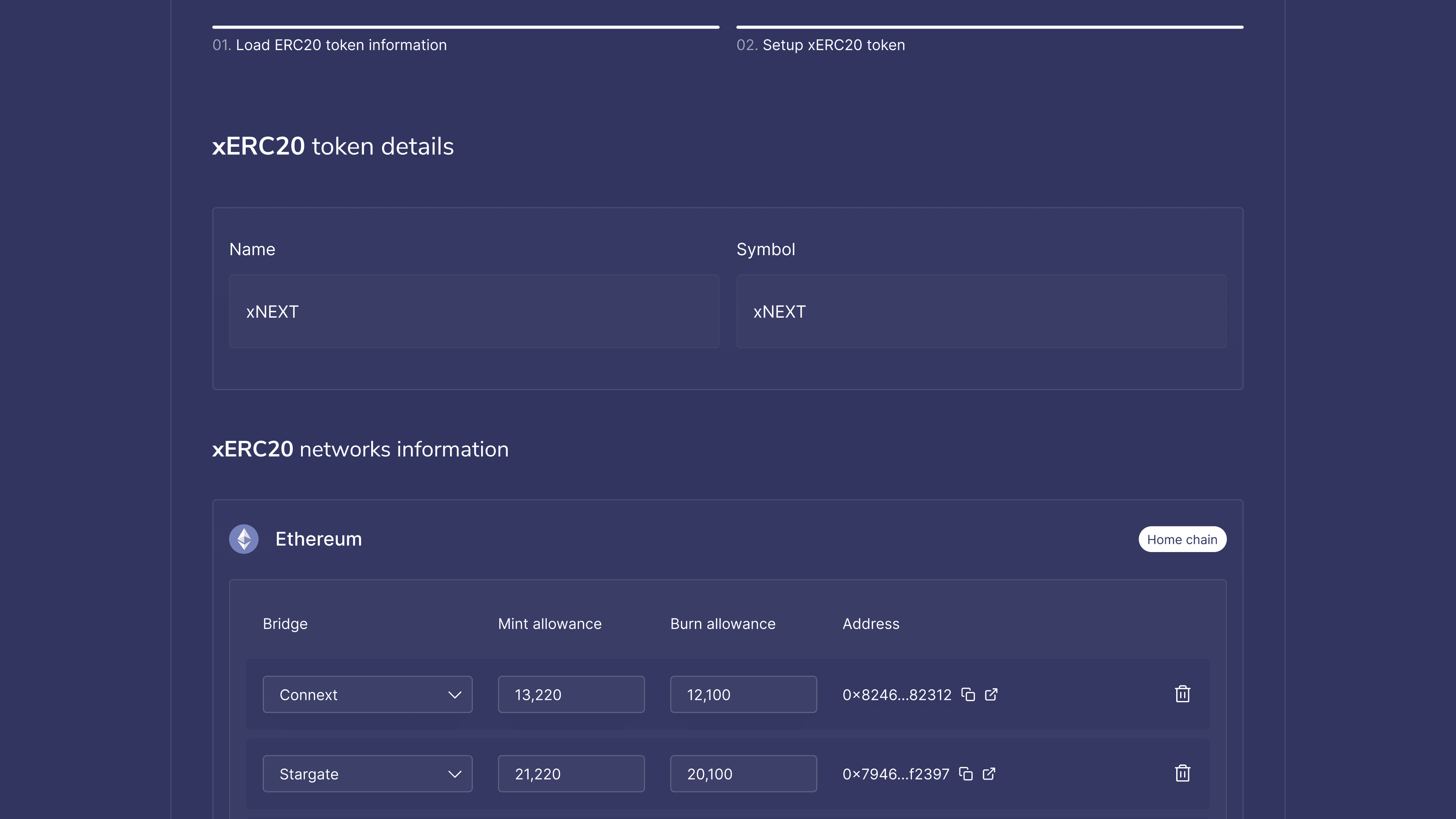 xERC20 three-step guided deployment flow